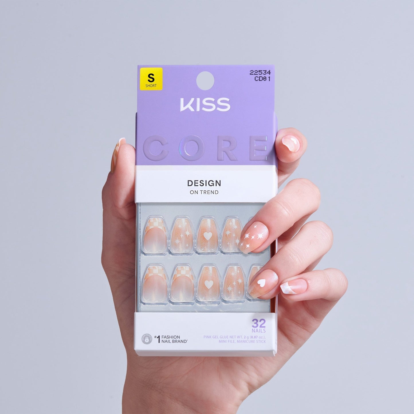 Kiss Core Design Press On Fake Glue Nails - Cheers | French Design, Neutral, Short, Coffin