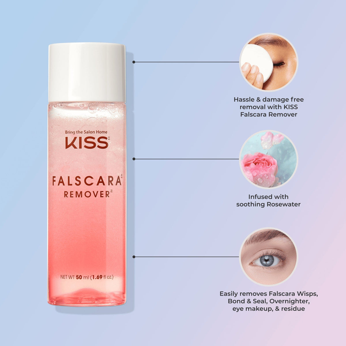 Falscara False Lash Remover | DIY Lash Extension Remover, Eye Makeup Remover, Rosewater Infused, 1.69 oz