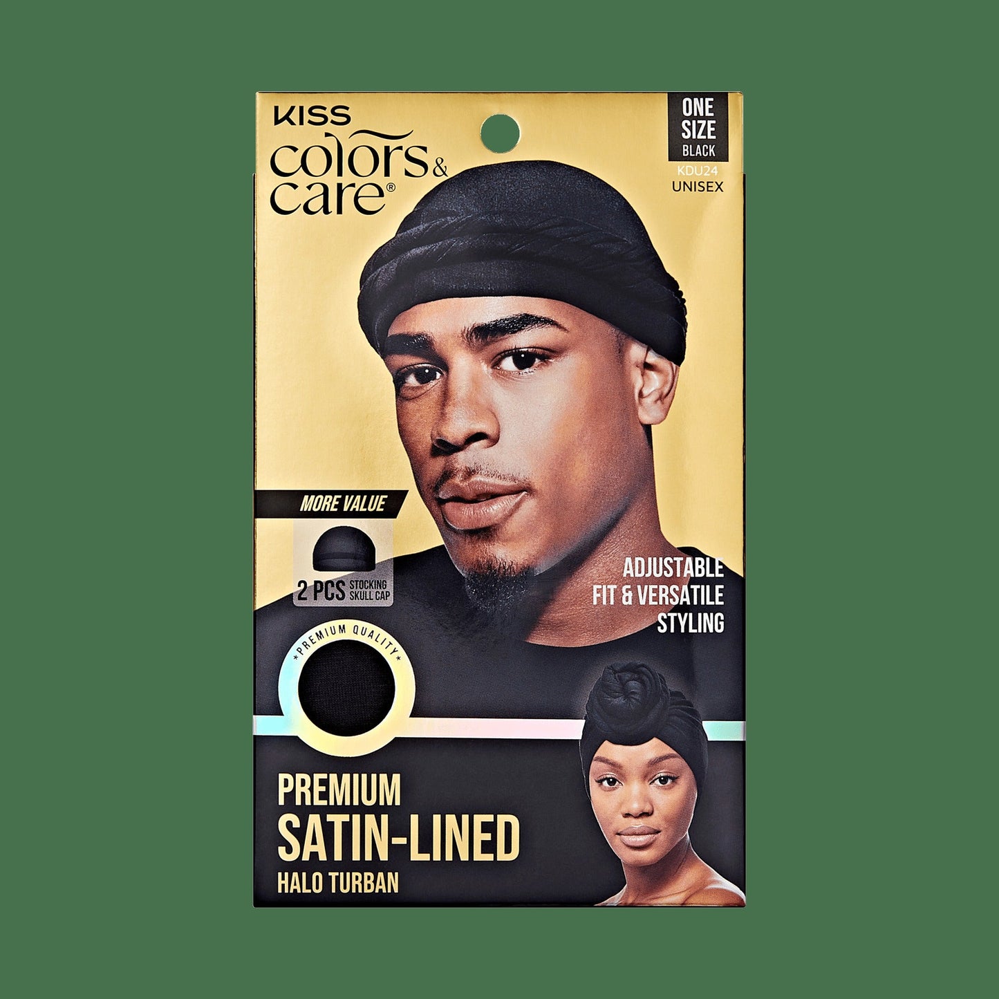 Kiss Colors & Care Premium Satin-Lined Halo Turban & 2 Wave Caps - Black | Wave Cap, Stocking Cap, One Size, Hair Accessories