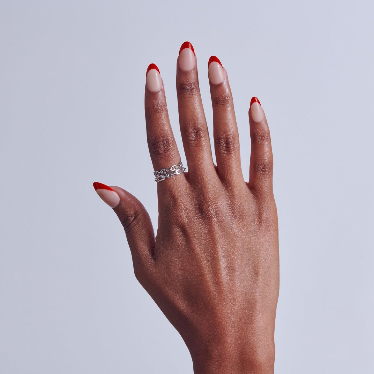 Kiss Core French Press On Fake Glue Nails - Optimistic | French Tips, Red, Medium, Almond