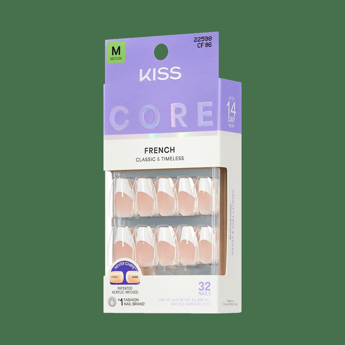 Kiss Core French Press On Fake Glue Nails - Reunion | French Tips, White, Medium, Coffin