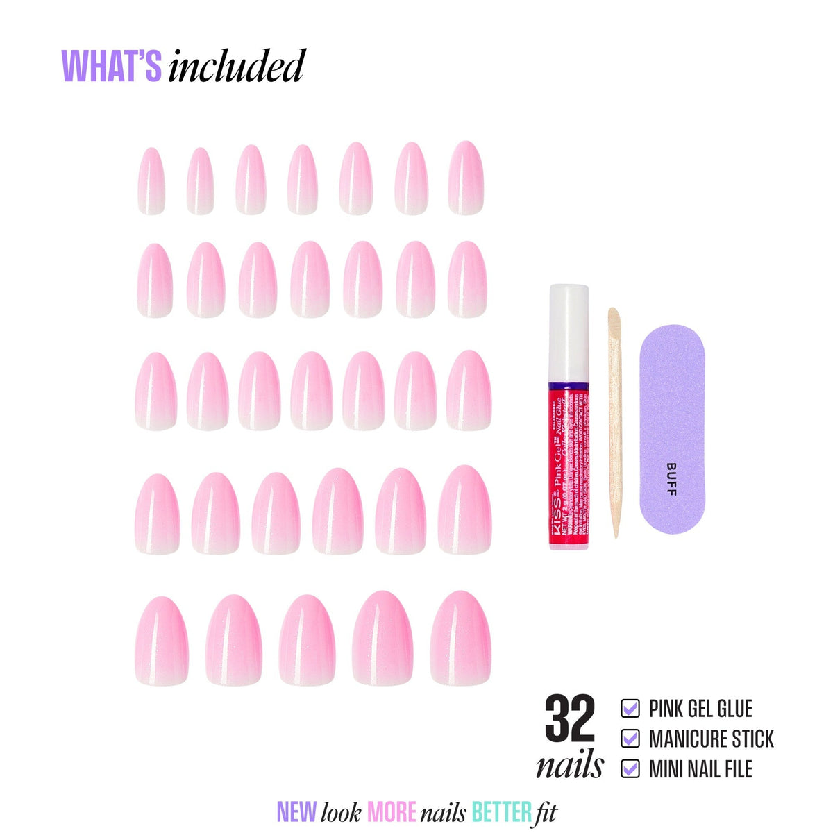 Kiss Core Color Press On Fake Glue Nails - Lilt | Solid, Pink, Medium, Almond