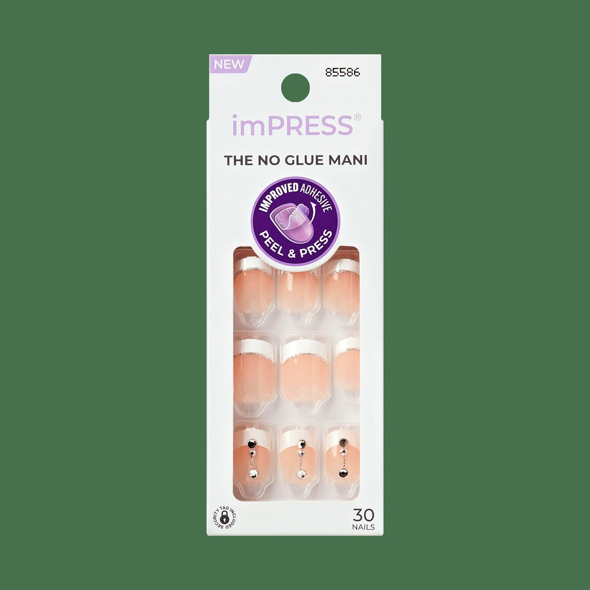 Impress Design No Glue Fake Press On Nails - Falling | 3D & Jewel French, White, Short, Squoval, Manicure