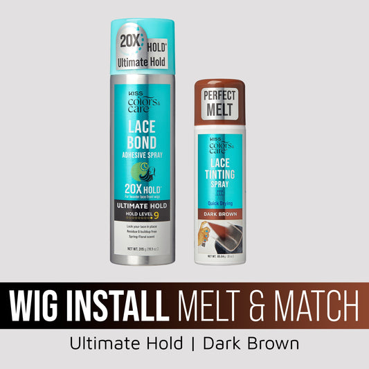 Kiss Colors & Care Wig Install Melt & Match Bundle - Ultimate Hold Lace Bond Adhesive Spray & Dark Brown Lace Tinting Spray