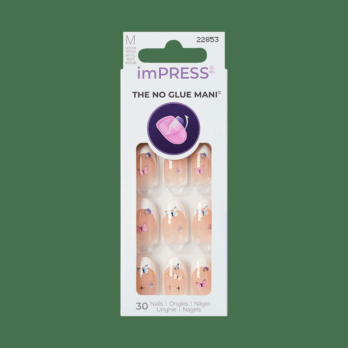 Impress Design No Glue Fake Press On Nails - Elegance | French Design, Multicolor, Medium, Oval, Manicure