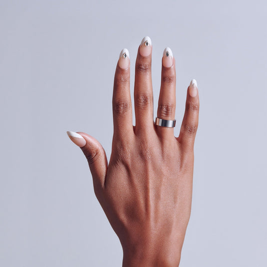 Kiss Glam 3D & Jewel Press On Fake Glue Nails - Applause | 3D & Jewel French Design, White, Medium, Almond