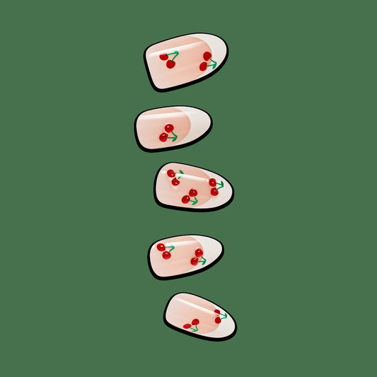 Impress Design No Glue Fake Press On Nails - Coast | French Design, White & Red, Medium, Almond, Manicure