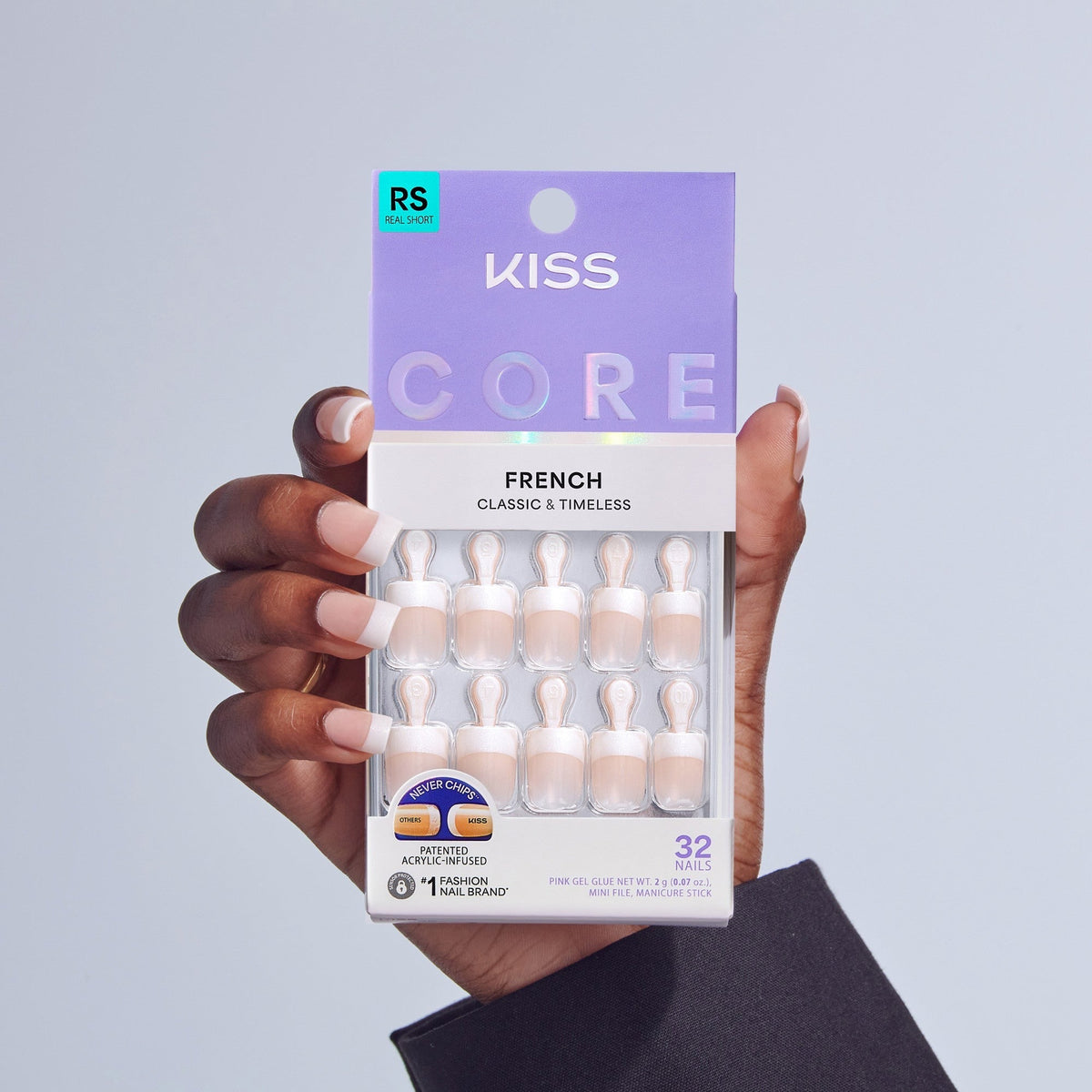 Kiss Core French Press On Fake Glue Nails - I Wish | French Tips, White, Real Short, Square