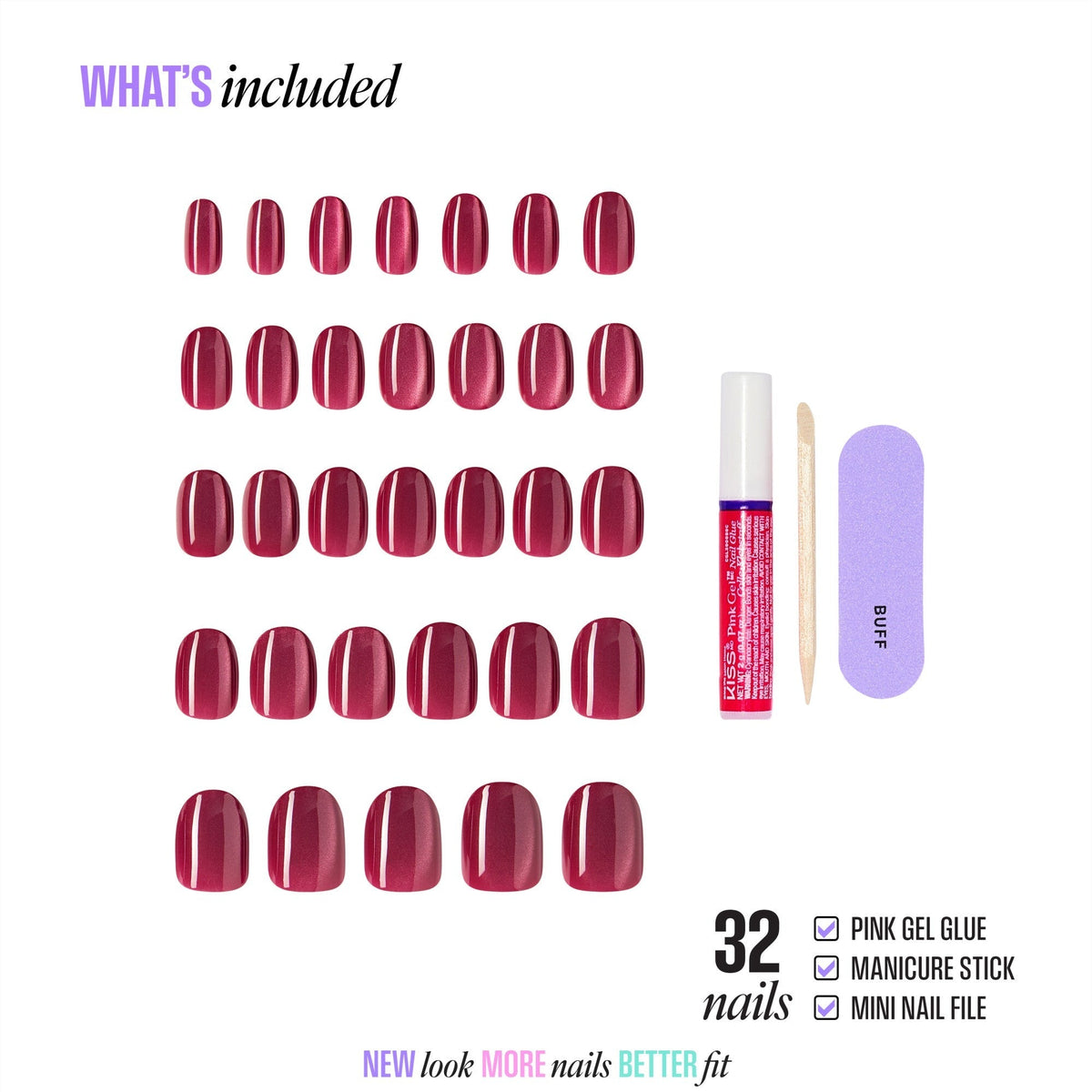 Kiss Core Magnetic Press On Fake Glue Nails - Flaming | Magnetic, Pink, Short, Round