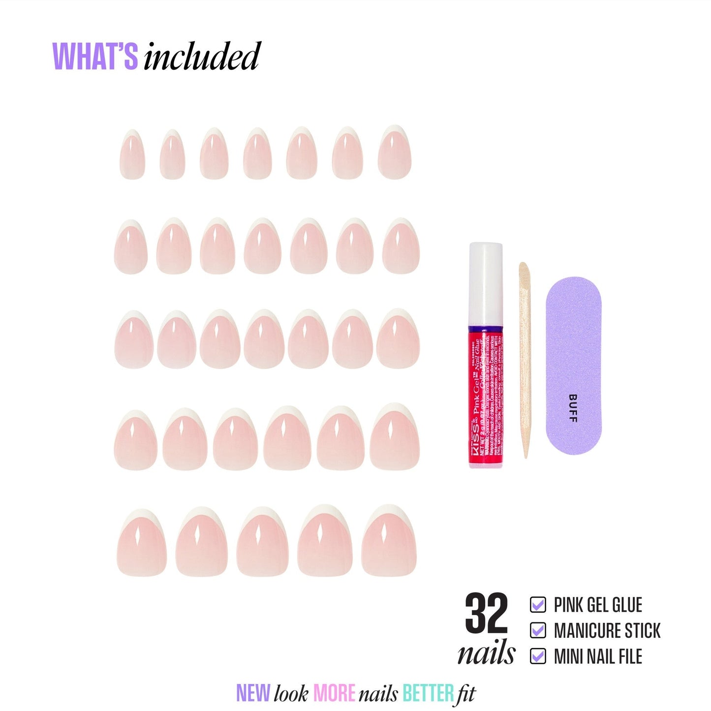 Kiss Core French Press On Fake Glue Nails - Passionate | French Tips, White, Short, Almond