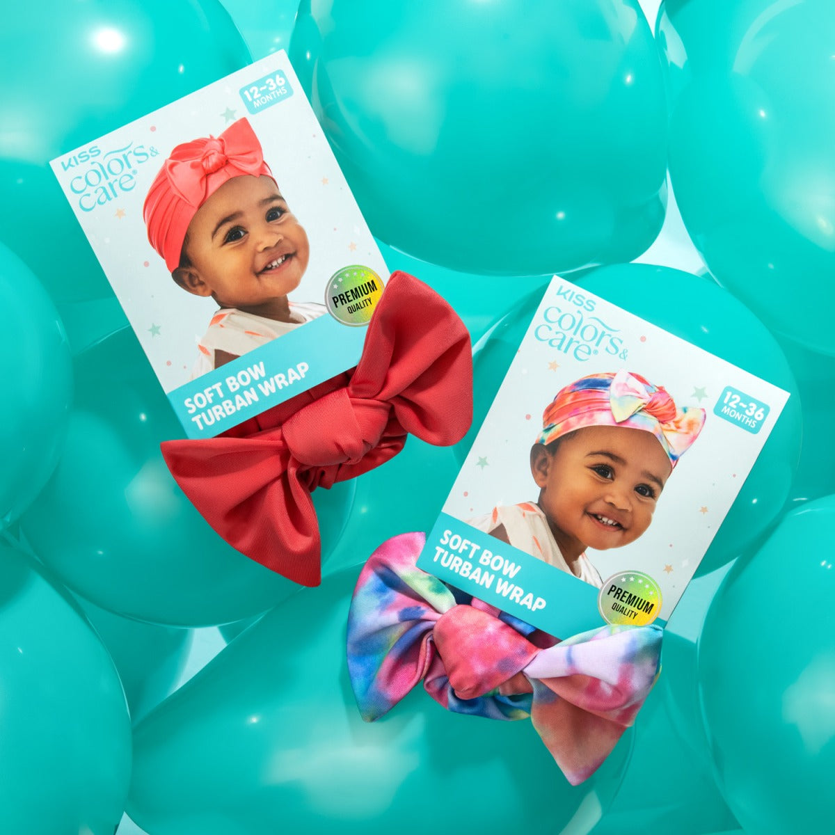 Kiss Colors & Care Soft & Silky Pre-Tied Top Knot Bow Turban Wrap for Toddlers - Tie-Dye | 12-36 months, Hair Turban, Hair Accessories