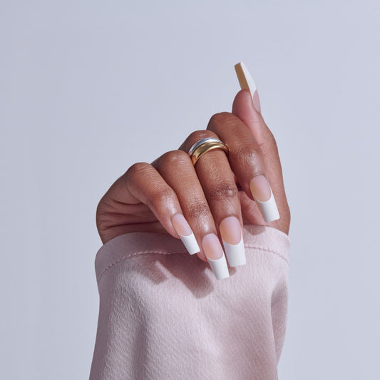 Kiss Core French Press On Fake Glue Nails - Every Minute | French Tips, White, Long, Square