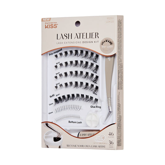 Kiss Lash Atelier False Eyelash Extensions Design Kit - Wet False Eyelashes | 46 Clusters, 36 Single Lashes, Cluster Lashes, Individual Lashes, 6mm-14mm
