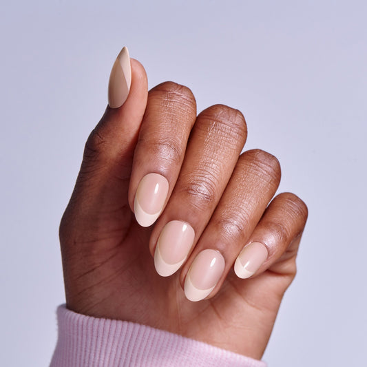 Kiss Core French Press On Fake Glue Nails - Dancing On Clouds | French Tips, Pink, Medium, Almond