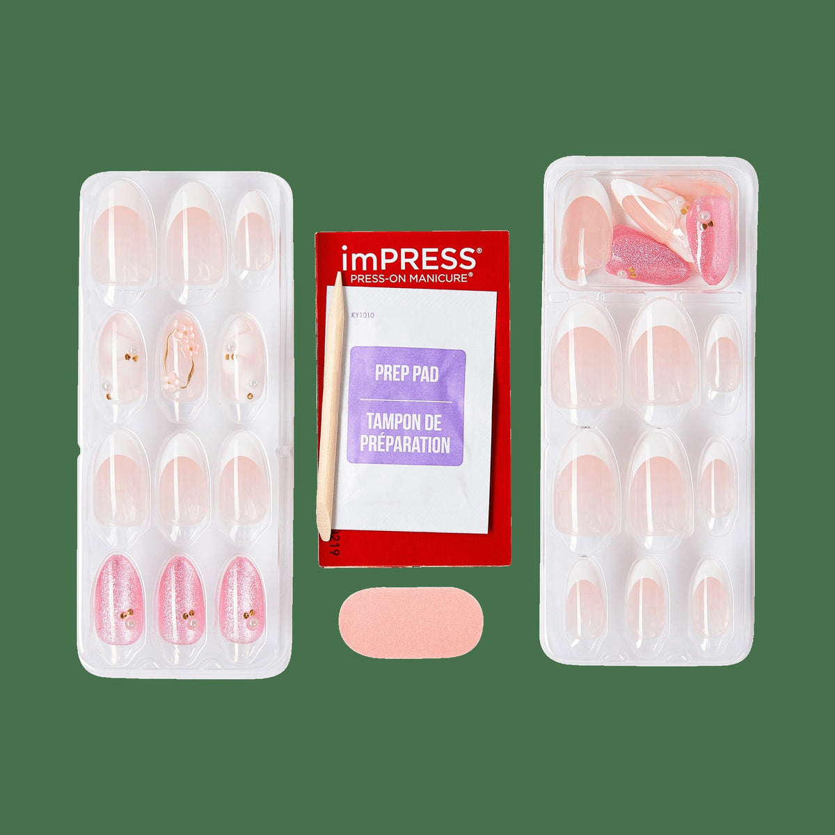 Impress Design No Glue Fake Press On Nails - Bloom Luxe | 3D & Jewel Design, Pink, Medium, Almond, Manicure
