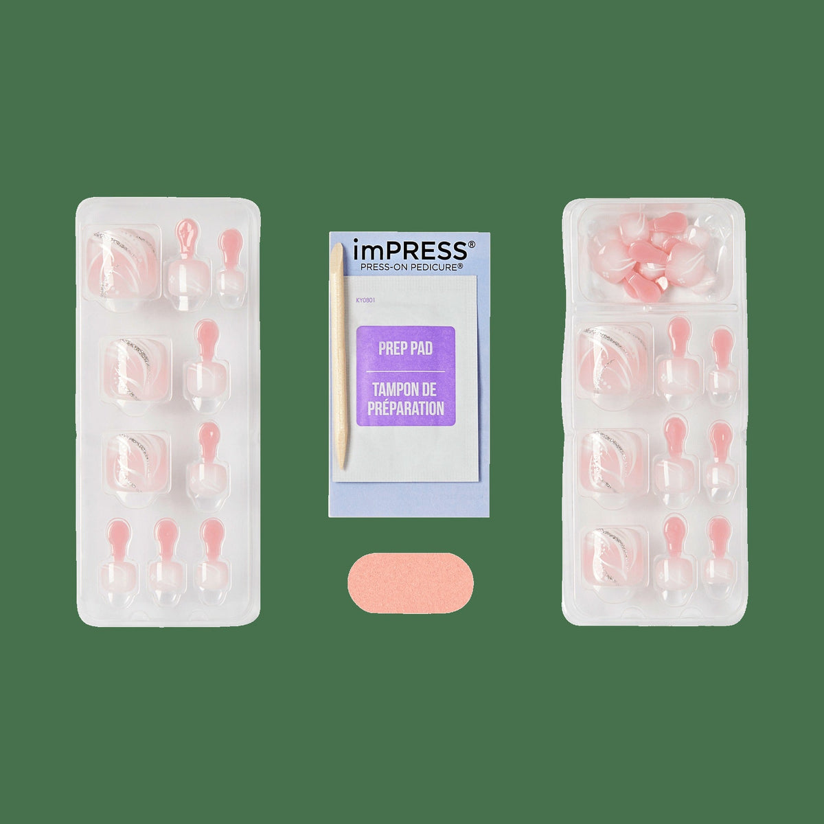 Impress Design No Glue Fake Press On Toenails - Is This Love | Design, Pink & White, Short, Squoval, Pedicure