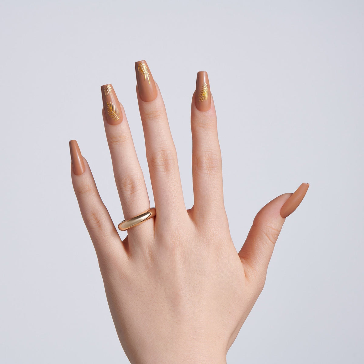 Kiss Glam Jeweled Press On Fake Glue Nails - Golden Hour Glam | 3D & Jewel Design, Brown, Long, Coffin