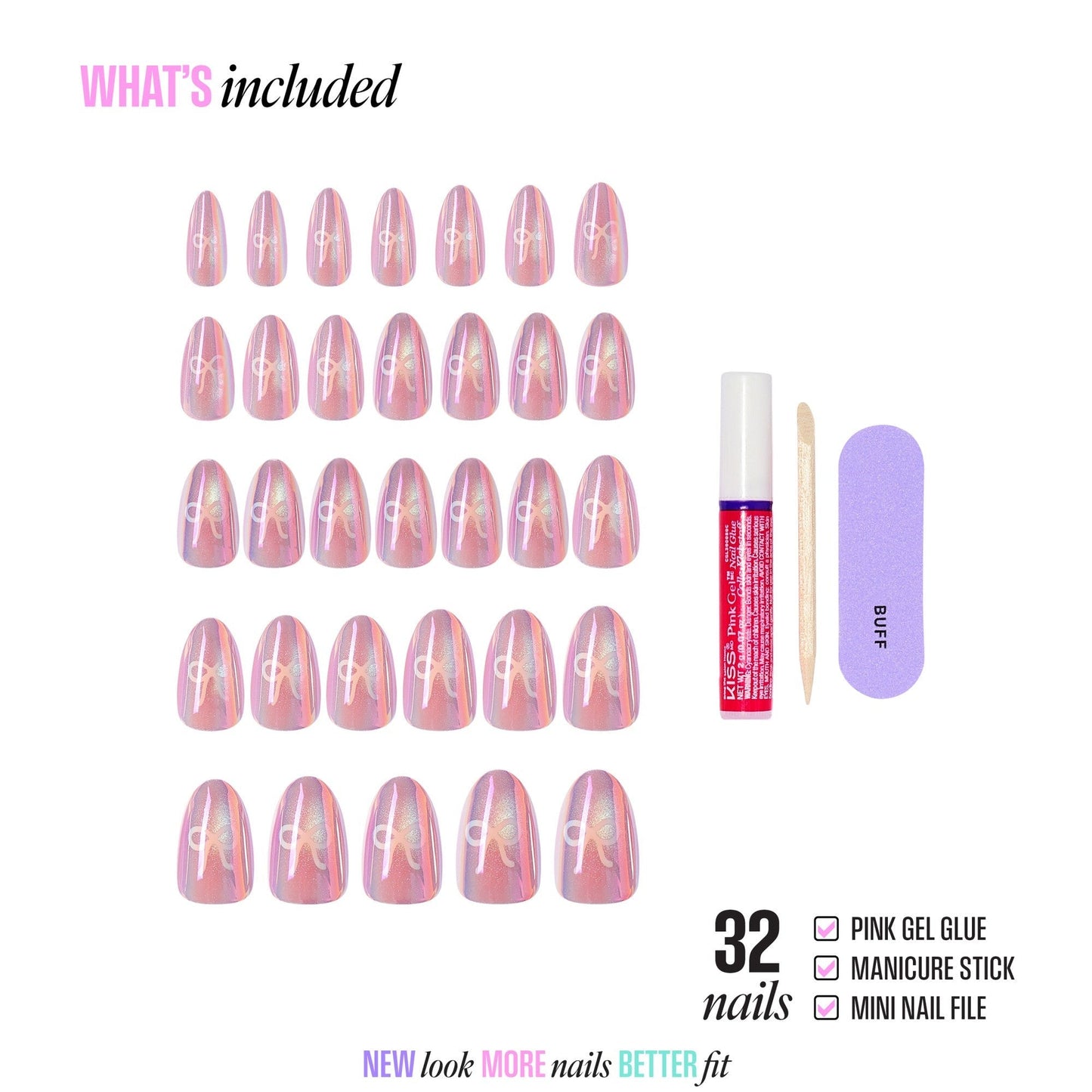 Kiss Glam Embellished Press On Fake Glue Nails - Crystal Pop | Design, Pink, Medium, Almond