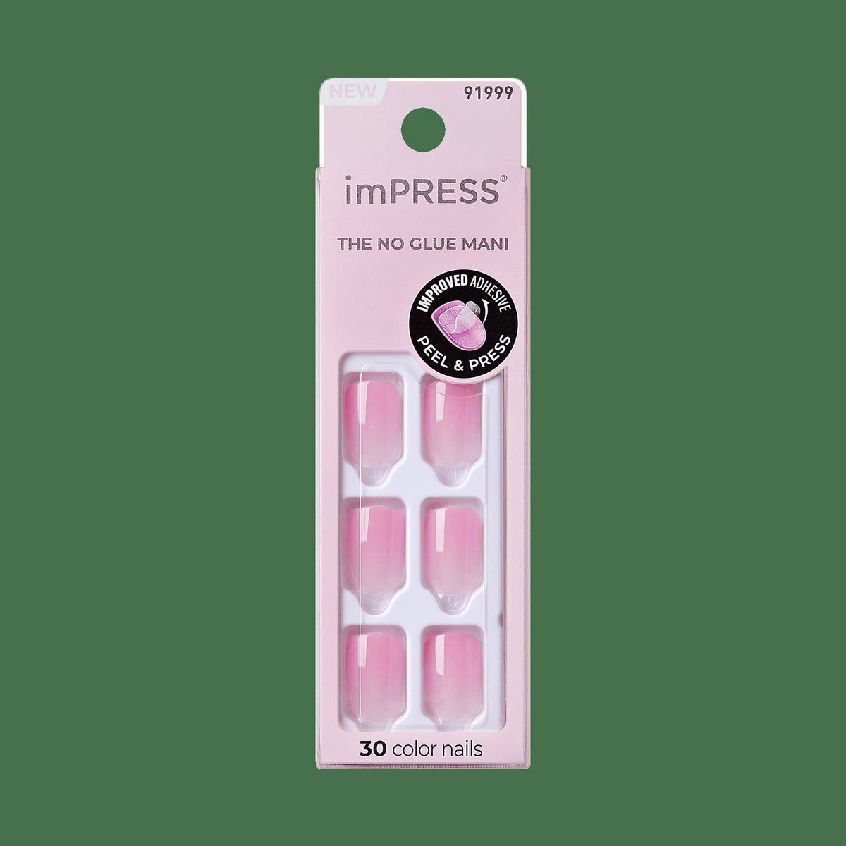 Impress Color No Glue Fake Press On Nails - Fairy Breath | Solid, Pink, Short, Squoval, Manicure