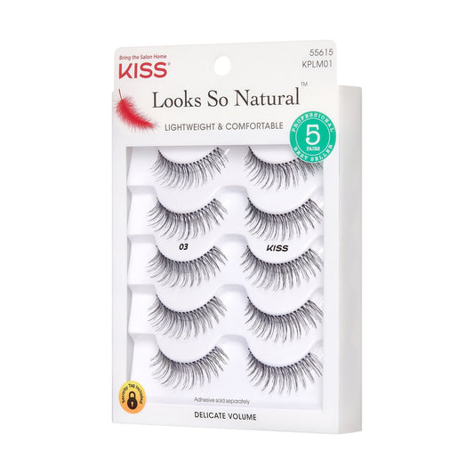 Kiss Looks So Natural False Eyelashes Multipack - 03 | 5 Pairs, Strip Lashes, 10mm