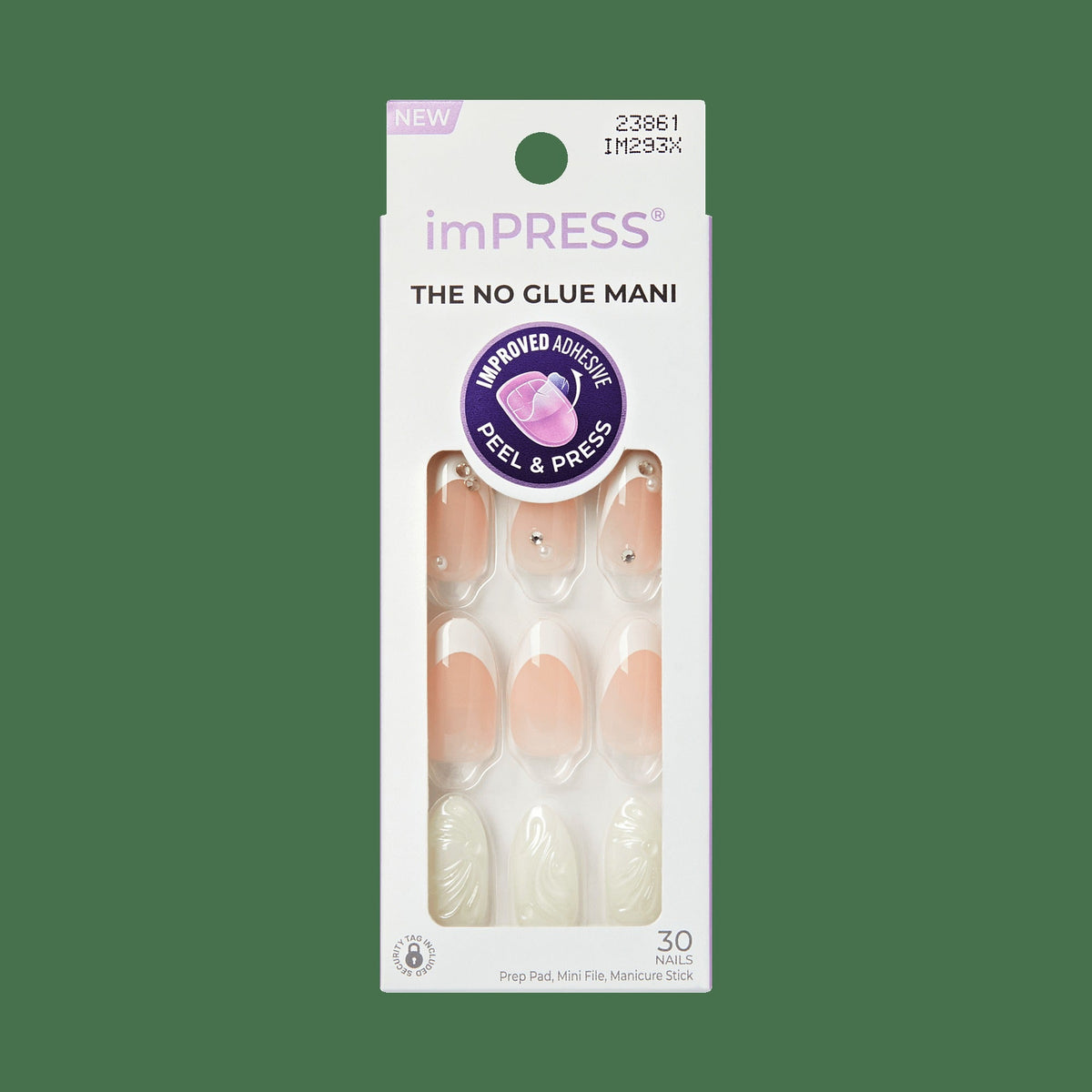 Impress Design No Glue Fake Press On Nails - Bloom | French Design, White, Medium, Almond, Manicure